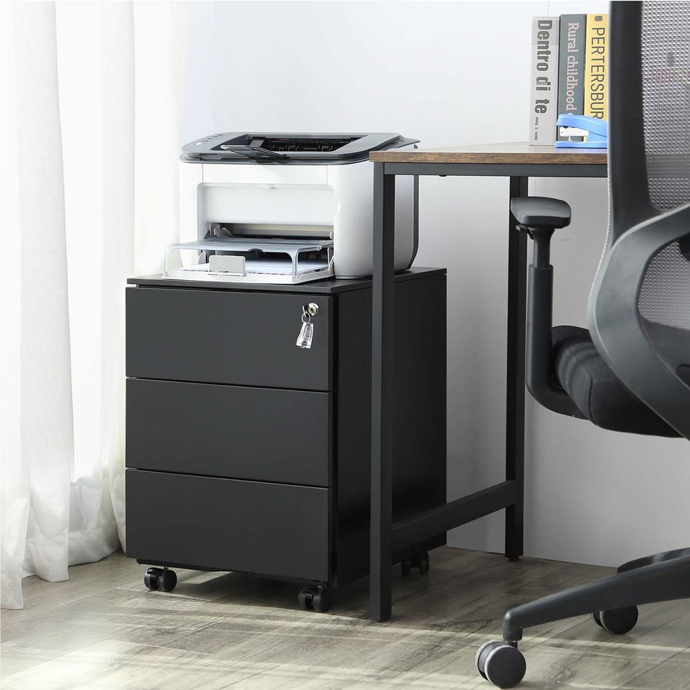 Signature Home Rolcontainer Mat Zwart – Verrijdbare Metalen Opbergcontainer met Wielen