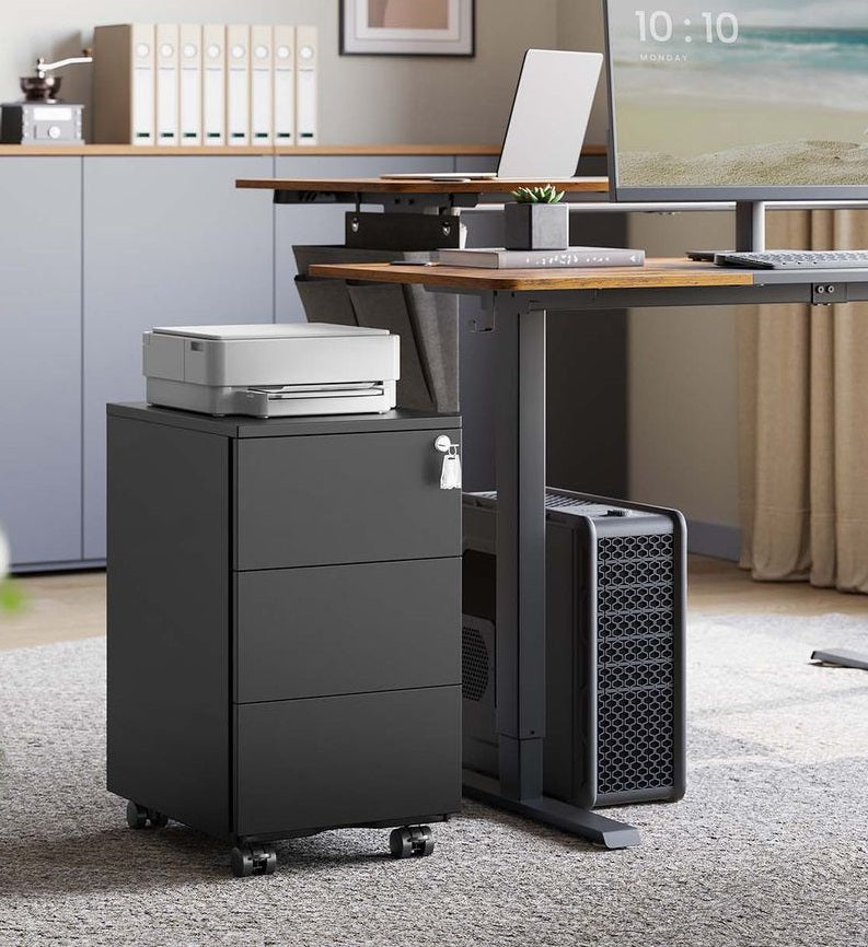 Ladekast met 3 Lades Mat Zwart – Moderne Opbergkast / Commode – 40 x 30 x 54 cm – Compacte Kast voor Slaapkamer, Woonkamer of Kantoor