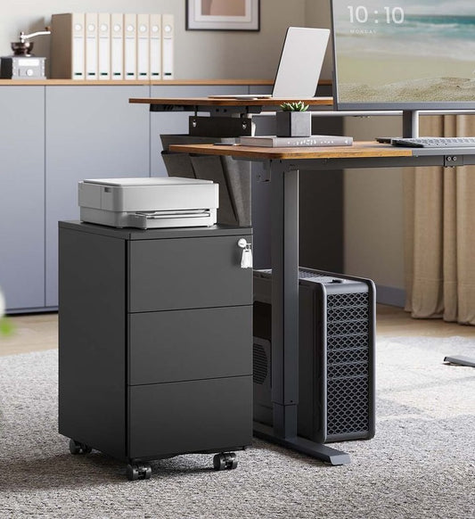 Ladekast met 3 Lades Mat Zwart – Moderne Opbergkast / Commode – 40 x 30 x 54 cm – Compacte Kast voor Slaapkamer, Woonkamer of Kantoor