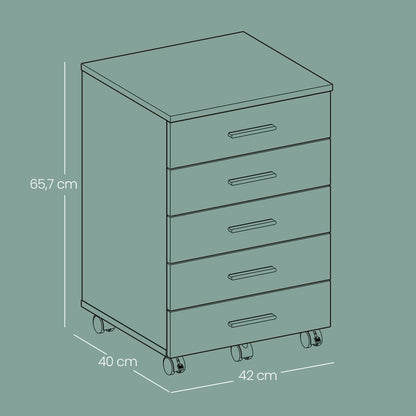 Signature Home Verrijdbare Ladecontainer met 5 Laden - Mobiele Opbergkast op Wielen voor Kantoor, Bureau, Hobbykamer en Thuiswerkplek