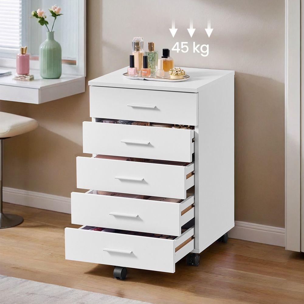 Signature Home Verrijdbare Ladecontainer met 5 Laden - Mobiele Opbergkast op Wielen voor Kantoor, Bureau, Hobbykamer en Thuiswerkplek