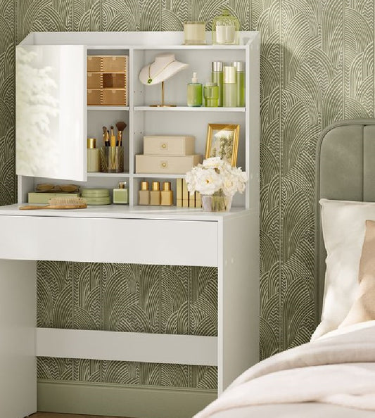 Imperia Dressing Table White – Make-up Tafel met Verlichte Spiegel en Lades /Witte Makeup Tafel met Spiegel en LED Verlichting – Moderne Kaptafel met Opbergruimte