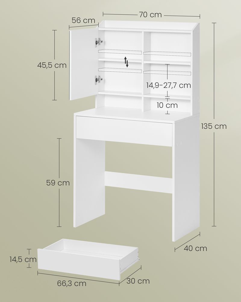 Imperia Dressing Table White – Make-up Tafel met Verlichte Spiegel en Lades /Witte Makeup Tafel met Spiegel en LED Verlichting – Moderne Kaptafel met Opbergruimte