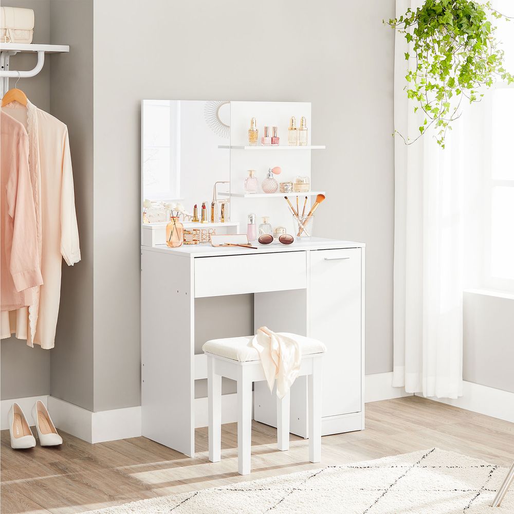 Paris Witte Kaptafel met Planken en Lade