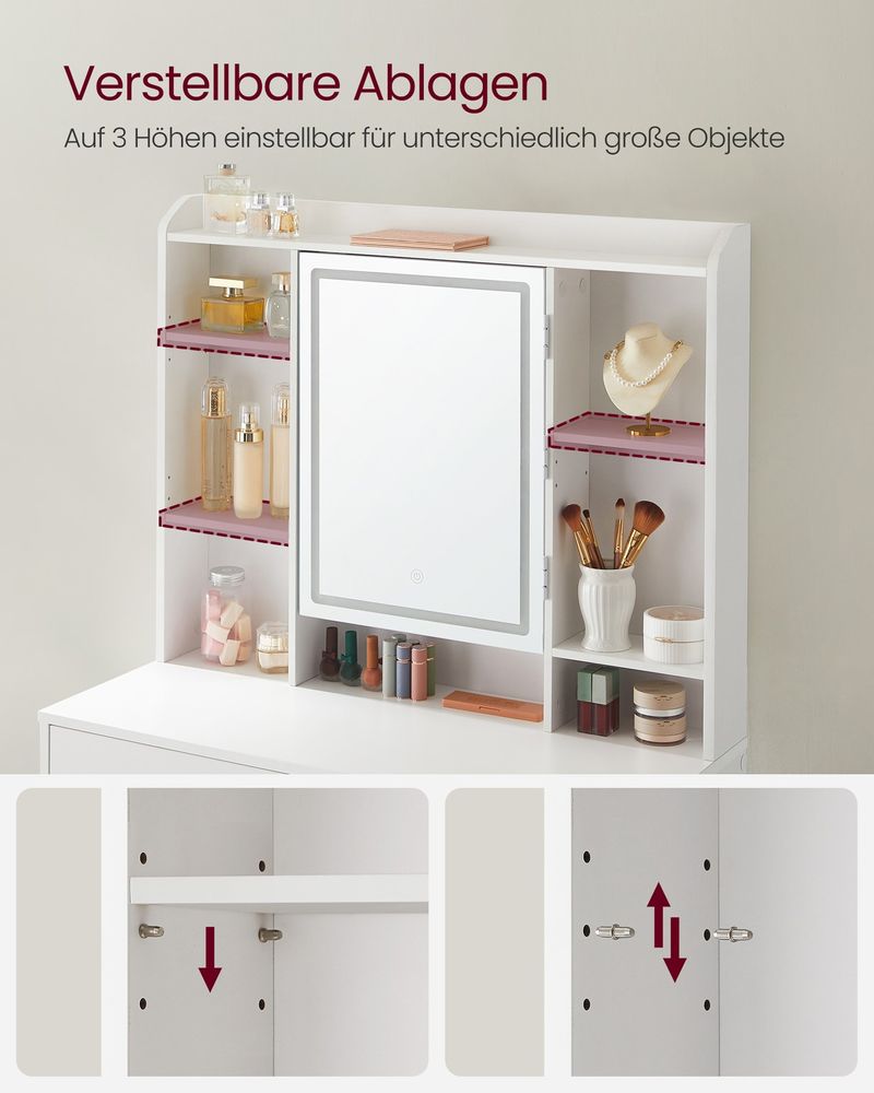 Latina Kaptafel met Verlichte Spiegel en Opbergruimte/ Makeup tafel met Ingebouwde LED-verlichting