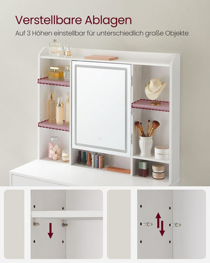 Latina Kaptafel met Verlichte Spiegel en Opbergruimte/ Makeup tafel met Ingebouwde LED-verlichting