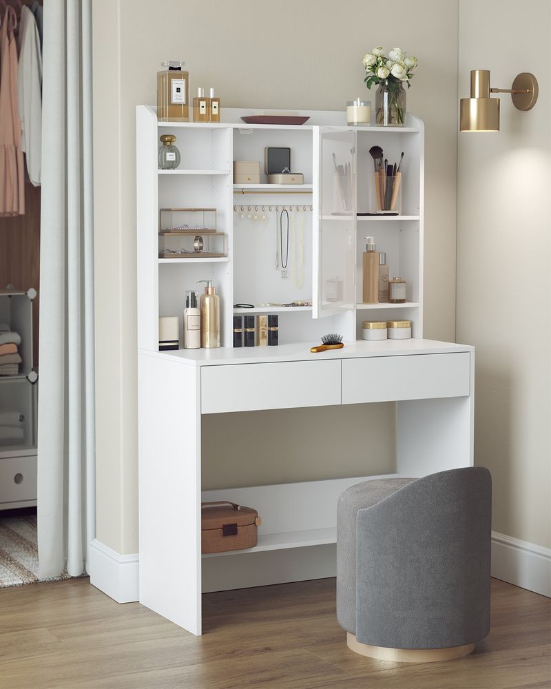 Latina Kaptafel met Verlichte Spiegel en Opbergruimte/ Makeup tafel met Ingebouwde LED-verlichting