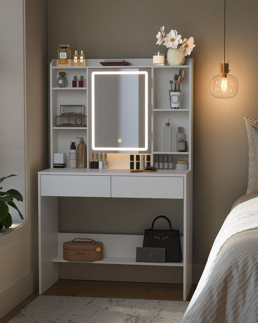 Latina Kaptafel met Verlichte Spiegel en Opbergruimte/ Makeup tafel met Ingebouwde LED-verlichting