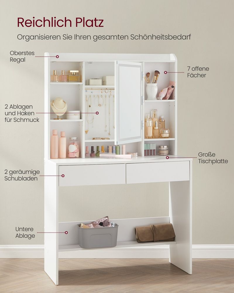 Latina Kaptafel met Verlichte Spiegel en Opbergruimte/ Makeup tafel met Ingebouwde LED-verlichting