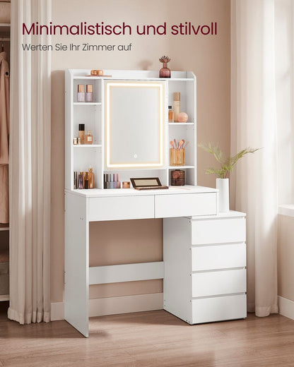 Lanciano Moderne Kaptafel met LED-verlichting – Wolkenwit – Makeup Tafel met Spiegel  Wolkenwitte Makeup Tafel met LED-verlichting