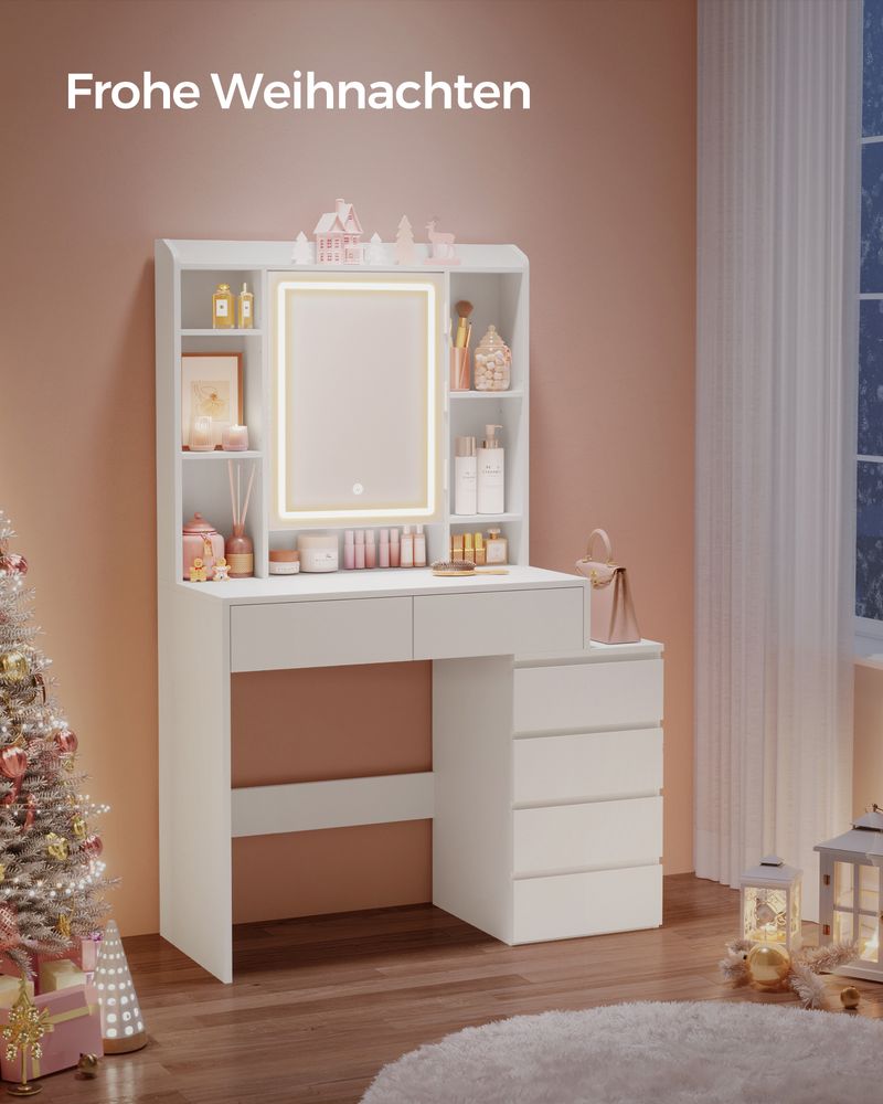 Lanciano Moderne Kaptafel met LED-verlichting – Wolkenwit – Makeup Tafel met Spiegel  Wolkenwitte Makeup Tafel met LED-verlichting