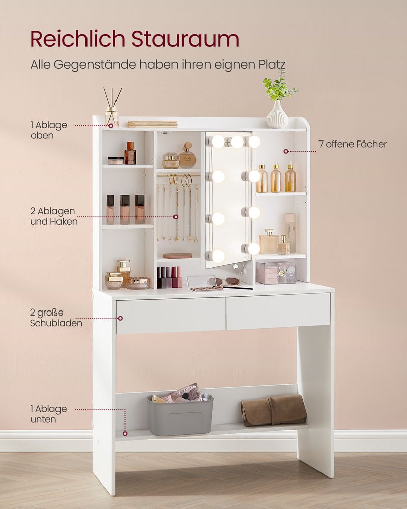 Venice Moderne Kaptafel met Spiegel en Lades-Minimalistische Kaptafel-Makeup tafel