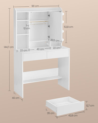 Venice Moderne Kaptafel met Spiegel en Lades-Minimalistische Kaptafel-Makeup tafel