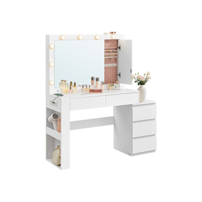Modena Kaptafel met Spiegel en LED-Verlichting – Cloud White-Stijlvolle Kaptafel met LED-Makeup tafel