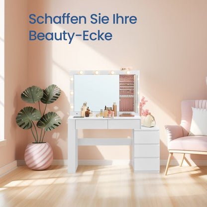 Venice Kaptafel met Spiegel, LED-Verlichting en Sieradenkastje-Vanity Tafel met LED, Spiegel en Juwelenkast-Makeup Tafel