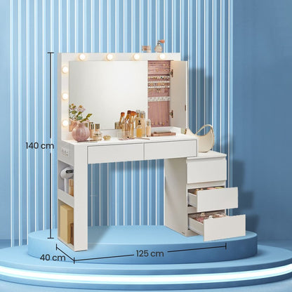 Venice Kaptafel met Spiegel, LED-Verlichting en Sieradenkastje-Vanity Tafel met LED, Spiegel en Juwelenkast-Makeup Tafel
