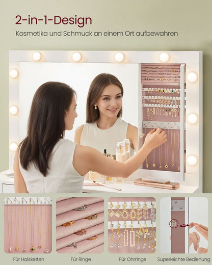 Modena Kaptafel met Spiegel en LED-Verlichting – Cloud White-Stijlvolle Kaptafel met LED-Makeup tafel
