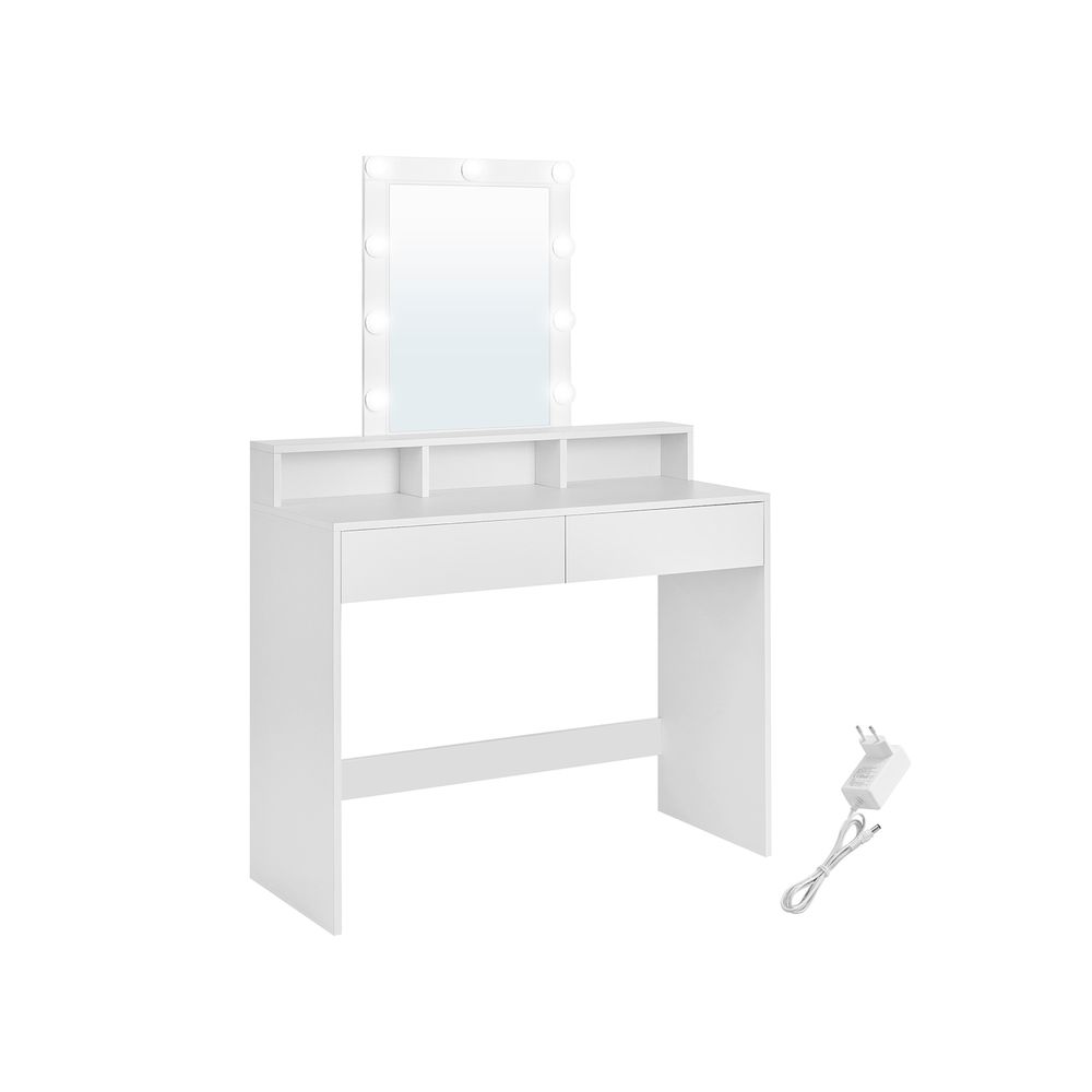 Savona Moderne Witte Kaptafel met LED-verlichting en Spiegel – Make-up Tafel met Lades