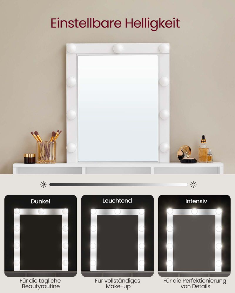 Savona Moderne Witte Kaptafel met LED-verlichting en Spiegel – Make-up Tafel met Lades