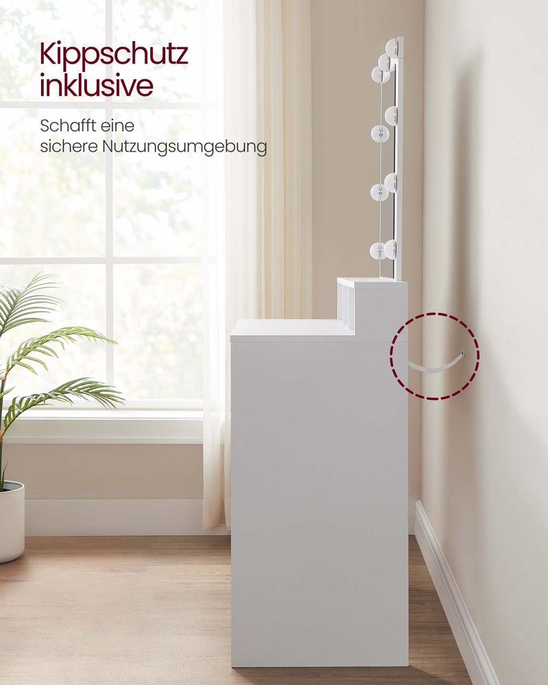 Savona Moderne Witte Kaptafel met LED-verlichting en Spiegel – Make-up Tafel met Lades