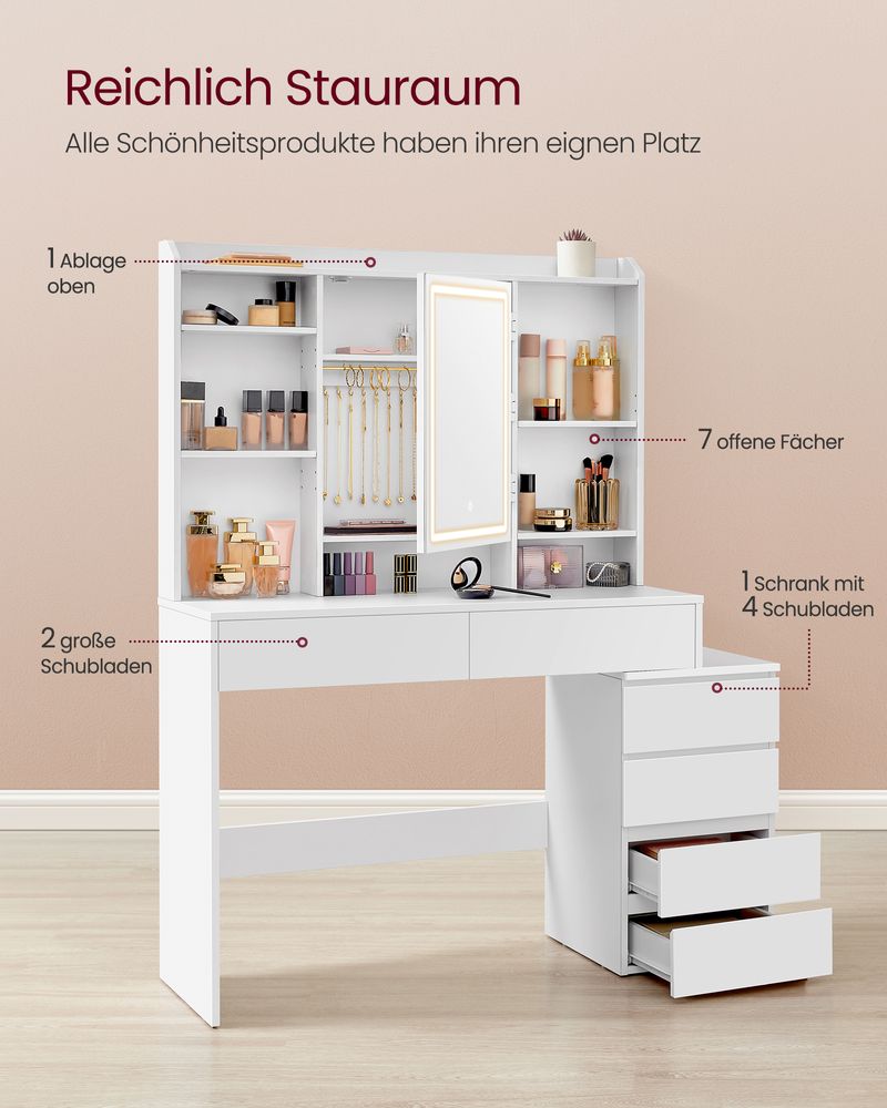 Paris Moderne Kaptafel met LED-Verlichting – Wolkenwit
