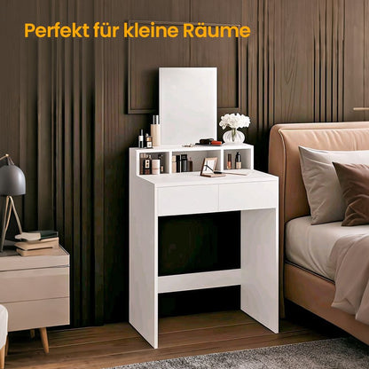 Marino Makeup tafel - Kaptafel met Grote Spiegel en Twee Lades – Beautytafel voor Slaapkamer