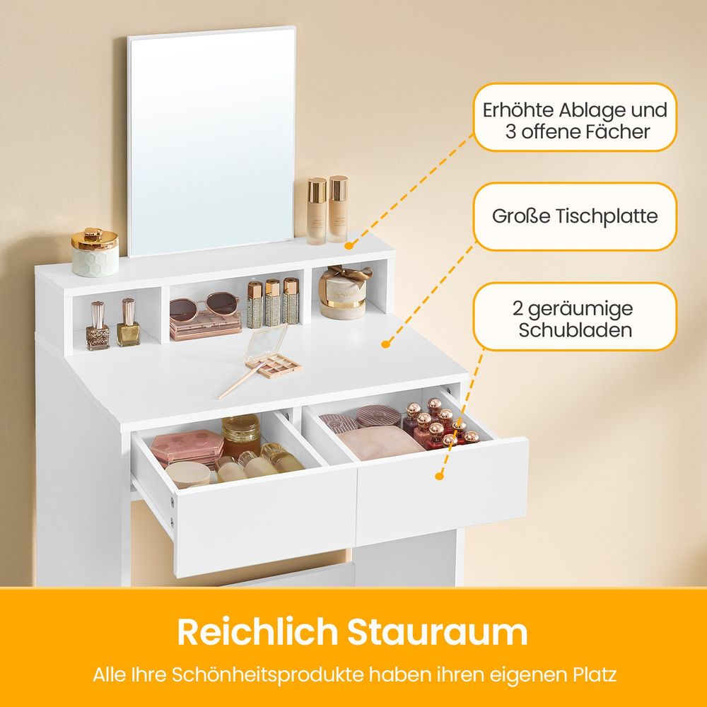 Marino Makeup tafel - Kaptafel met Grote Spiegel en Twee Lades – Beautytafel voor Slaapkamer