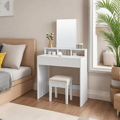 Latina Makeup tafel met Grote Spiegel en Twee Lades – Kaptafel voor Slaapkamer of Beautyhoek