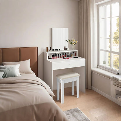 Latina Makeup tafel met Grote Spiegel en Twee Lades – Kaptafel voor Slaapkamer of Beautyhoek