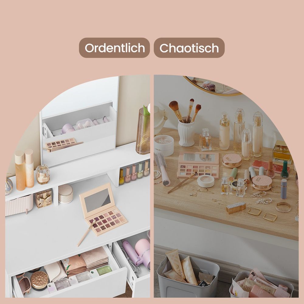 Latina Makeup tafel met Grote Spiegel en Twee Lades – Kaptafel voor Slaapkamer of Beautyhoek