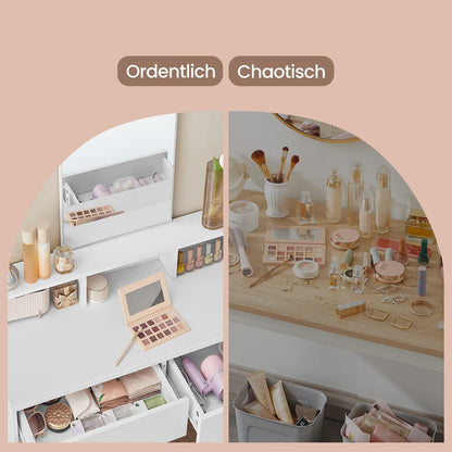 Latina Makeup tafel met Grote Spiegel en Twee Lades – Kaptafel voor Slaapkamer of Beautyhoek