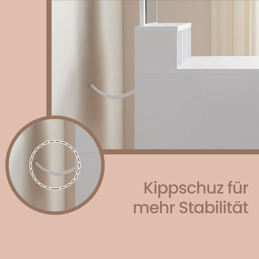 Latina Makeup tafel met Grote Spiegel en Twee Lades – Kaptafel voor Slaapkamer of Beautyhoek