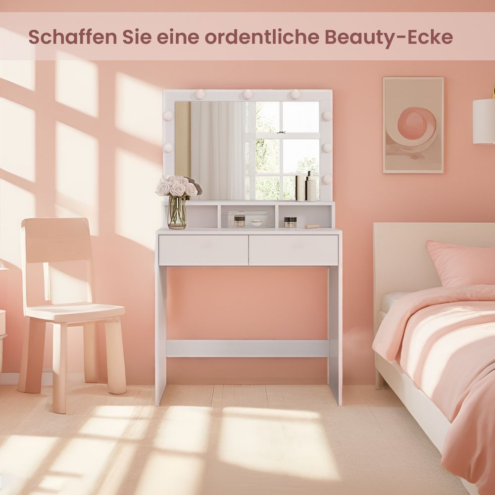 Cosenza Elegante Kaptafel met Verlichte Spiegel-Moderne Kaptafel-Glow-Up Kaptafel met Spiegel-Makeup tafel