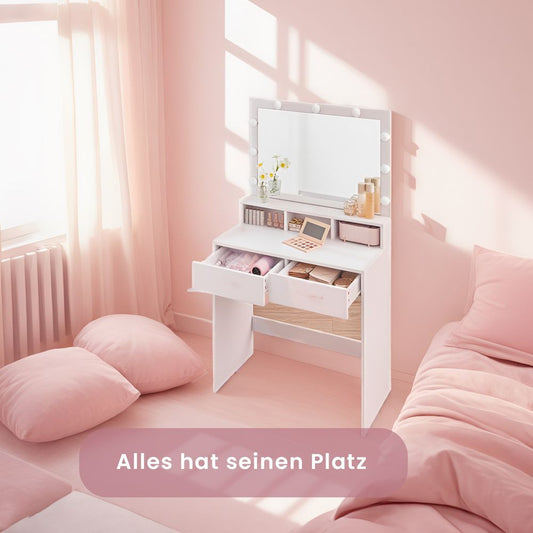 Cosenza Elegante Kaptafel met Verlichte Spiegel-Moderne Kaptafel-Glow-Up Kaptafel met Spiegel-Makeup tafel