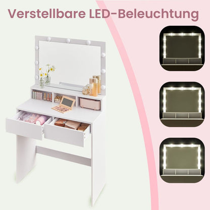 Cosenza Elegante Kaptafel met Verlichte Spiegel-Moderne Kaptafel-Glow-Up Kaptafel met Spiegel-Makeup tafel