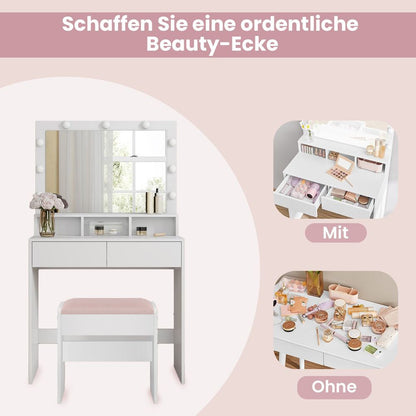 Cosenza Elegante Kaptafel met Verlichte Spiegel-Moderne Kaptafel-Glow-Up Kaptafel met Spiegel-Makeup tafel