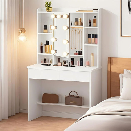 Sorrento Kaptafel met LED-Verlichting – Instelbare Kleuren en Helderheid-Makeup tafel-Vanity Tafel met LED Spiegel