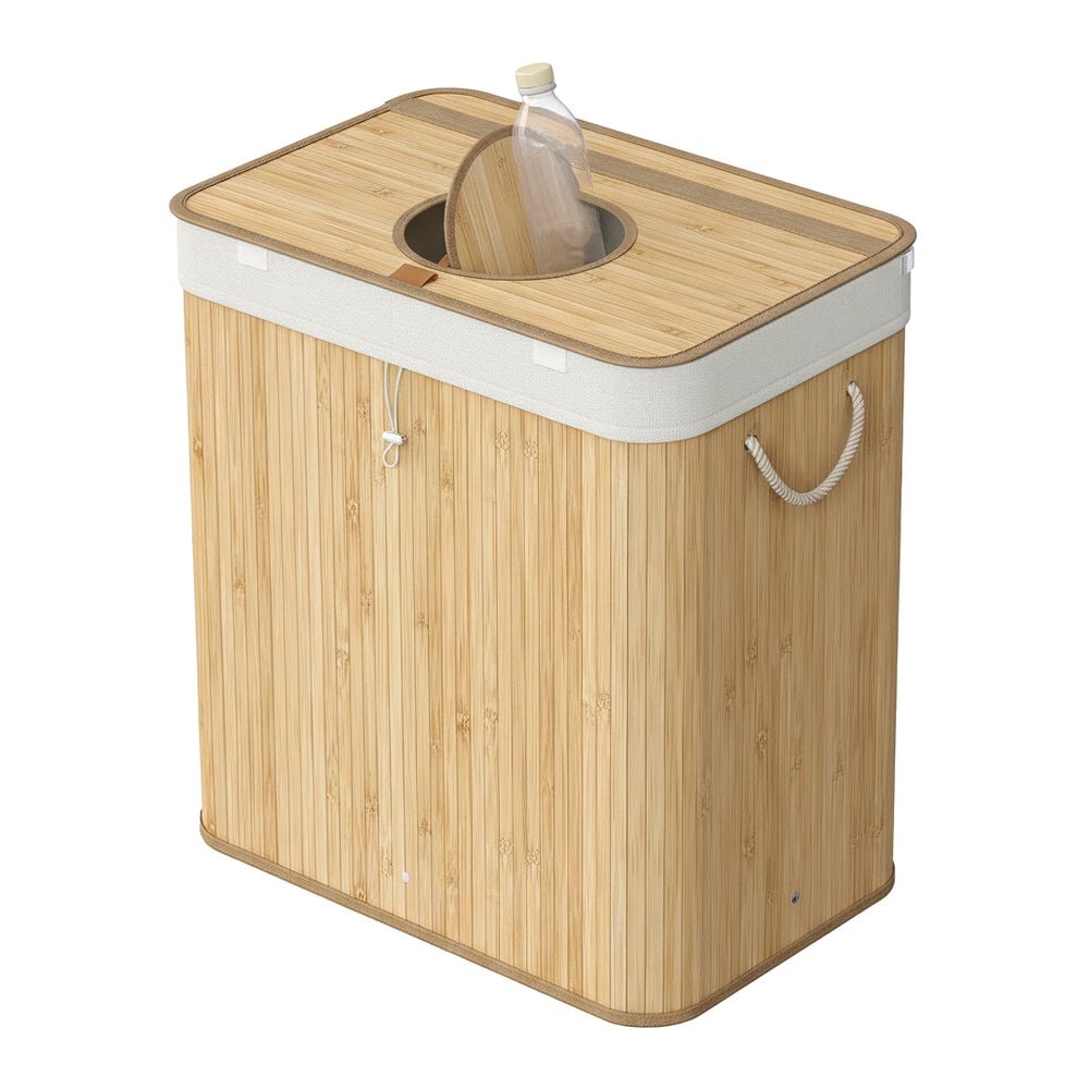 Signature Home Statiegeld Flessen Verzamelcontainer 120L van Bamboe met Deksel – Flessen & Blikken Inzamelbak