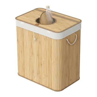 Signature Home Statiegeld Flessen Verzamelcontainer 120L van Bamboe met Deksel – Flessen & Blikken Inzamelbak