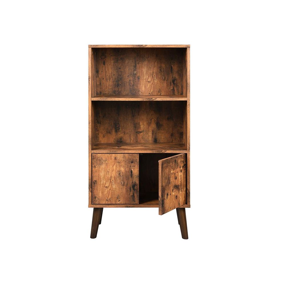 Houten Retro Boekenkast met Deuren | Opbergkast 60x30x120 cm|Voor Woonkamer & Kantoror|Compact Opbergmeubel
