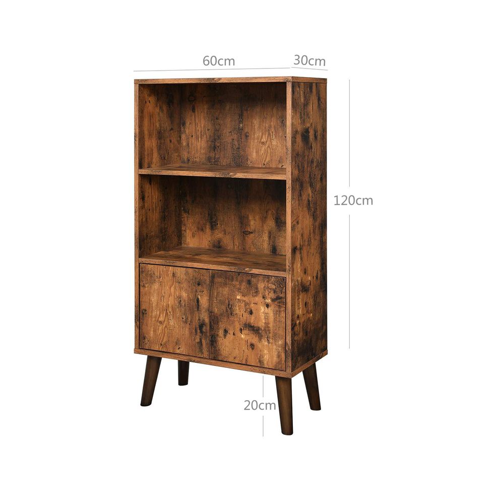 Houten Retro Boekenkast met Deuren | Opbergkast 60x30x120 cm|Voor Woonkamer & Kantoror|Compact Opbergmeubel