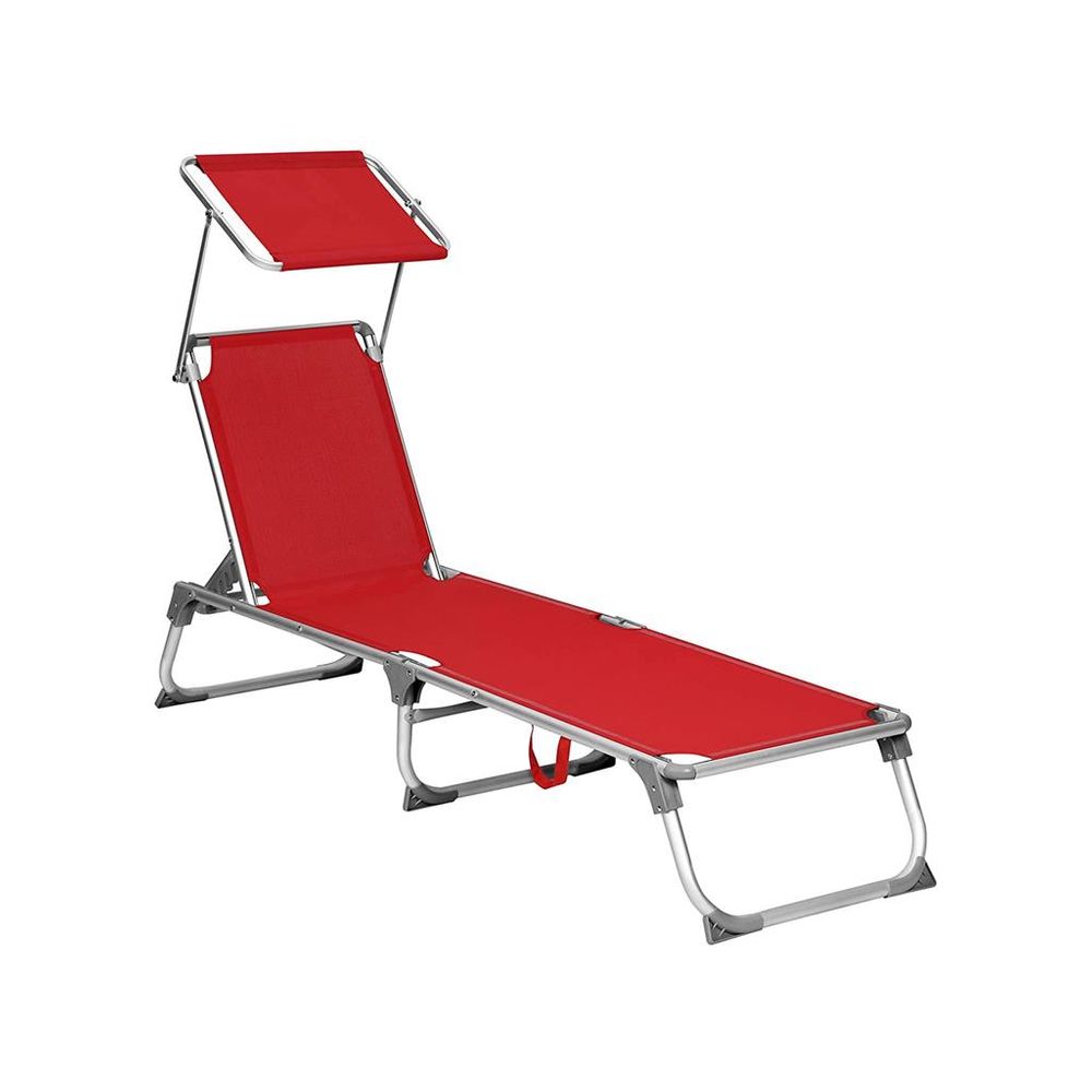 Signature Home Comfortabele Rode Tuinligstoel met Ingebouwd Zonnescherm – Voor Zonnen en Relaxen