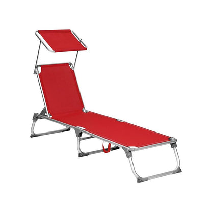 Signature Home Comfortabele Rode Tuinligstoel met Ingebouwd Zonnescherm – Voor Zonnen en Relaxen