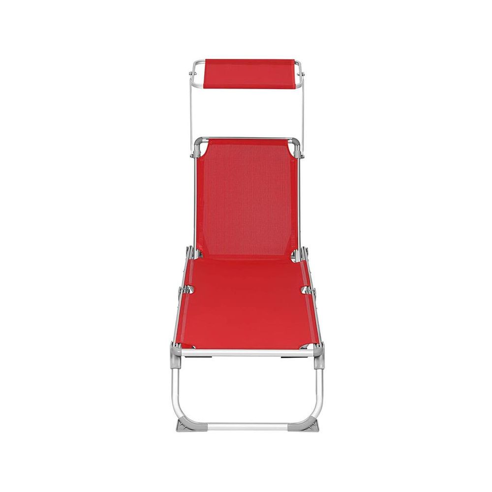 Signature Home Comfortabele Rode Tuinligstoel met Ingebouwd Zonnescherm – Voor Zonnen en Relaxen