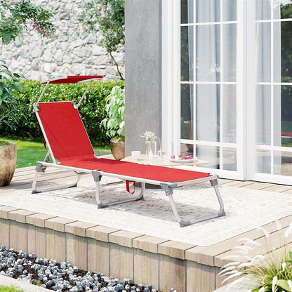 Signature Home Comfortabele Rode Tuinligstoel met Ingebouwd Zonnescherm – Voor Zonnen en Relaxen