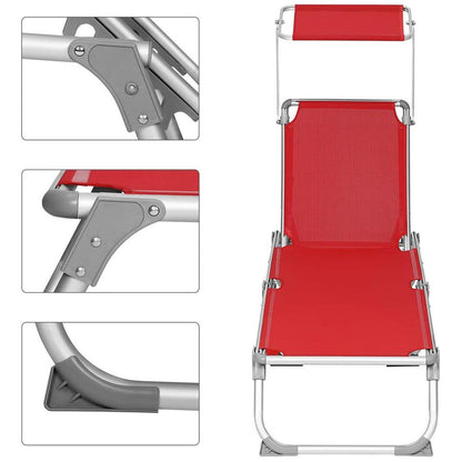 Signature Home Comfortabele Rode Tuinligstoel met Ingebouwd Zonnescherm – Voor Zonnen en Relaxen