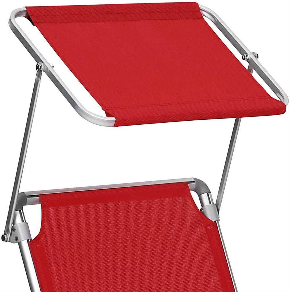 Signature Home Comfortabele Rode Tuinligstoel met Ingebouwd Zonnescherm – Voor Zonnen en Relaxen