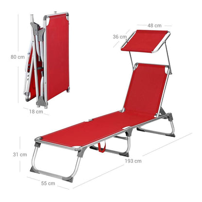 Signature Home Comfortabele Rode Tuinligstoel met Ingebouwd Zonnescherm – Voor Zonnen en Relaxen