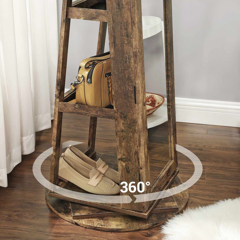 Fowey Sieradenkast 360° Draaibaar – Vintage Brown Juwelenkast met Grote Opbergruimte en Spiegel