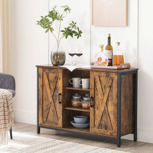 Vintage Houten Sideboard Bruin-Zwart | Klassiek Dressoir| Retro Opbergmeubel|Bruin-Zwart Vintage Sideboard | Retro Opbergmeubel